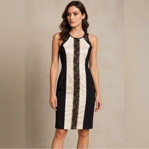 EUC JAYGODFREY Black Cream Silk Racerback Dress with Lace Accents Needs Cleaning